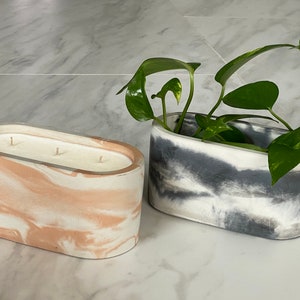 Handcrafted Cement Oval Planter, Concrete Candle Vessel, Trinkets Holder, Minimalist Room Decor