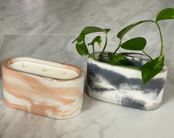 Handcrafted Cement Oval Planter, Concrete Candle Vessel, Trinkets Holder, Minimalist Room Decor