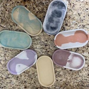 Handmade Cement Oval Tray, Ring & Jewelry Holder, Vanity Decor