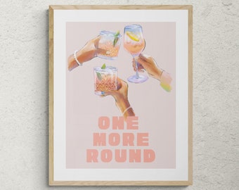 One More Round-Digital Download-Martini Art-Retro Print-Cheers Art Print-Trendy Art-70s Art Print-Girly Art-Cocktail Art-Preppy Bar Cart Art