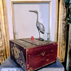 Antique Japanese Mechanical Cigarette Dispenser with Metal Crane