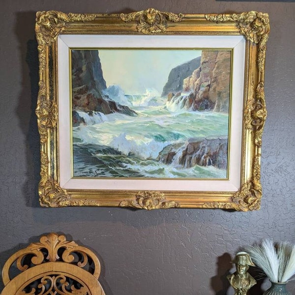 Mid Century Seascape, Vernon Kerr, California Artist, Vintage Oil Painting