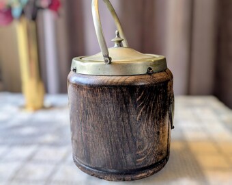 Vintage 1930's English Oak and Brass Biscuit Barrel or Tobacco Jar