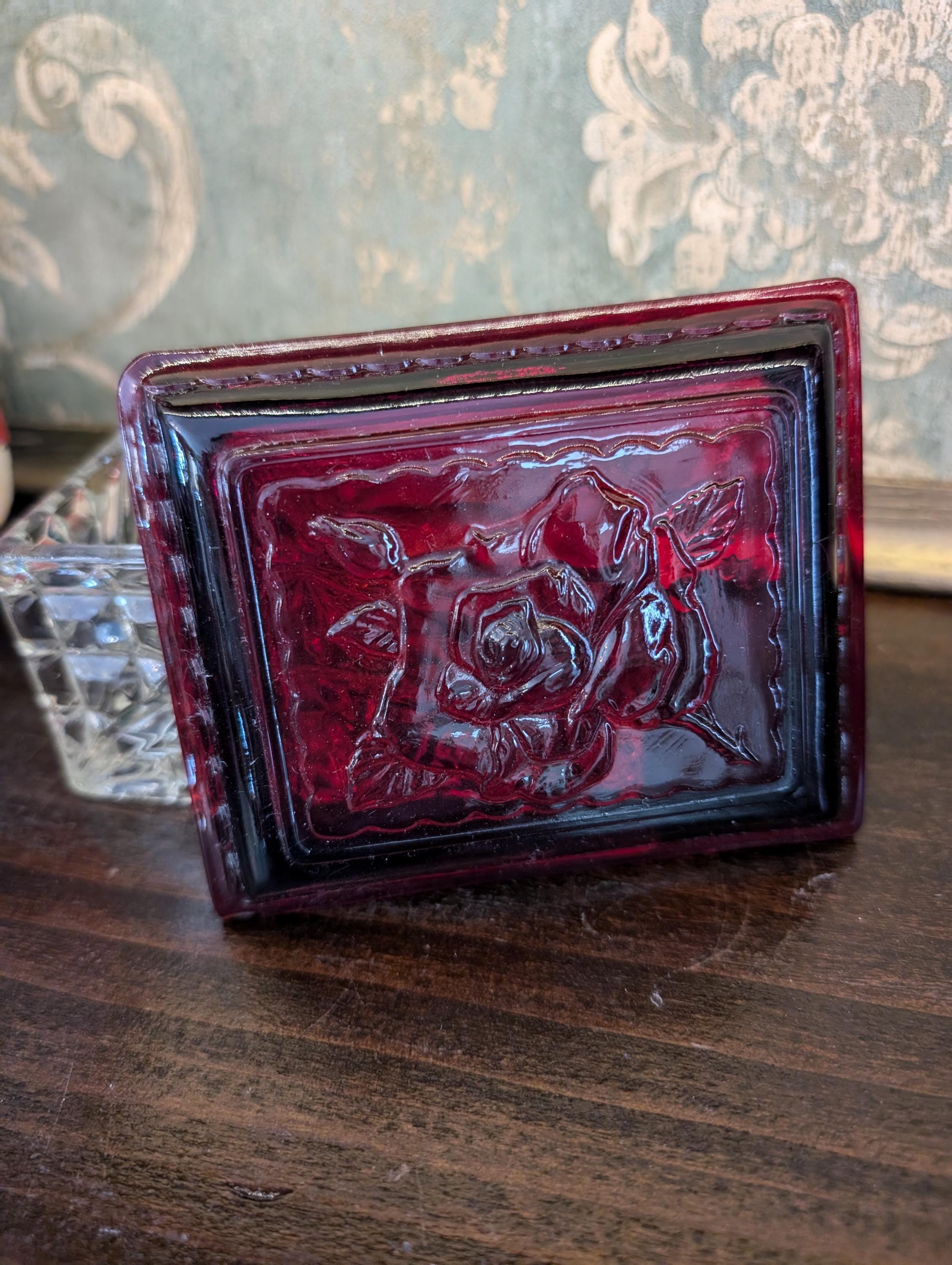 Art Deco Crystal Box With Ruby Red Rose Lid - Etsy