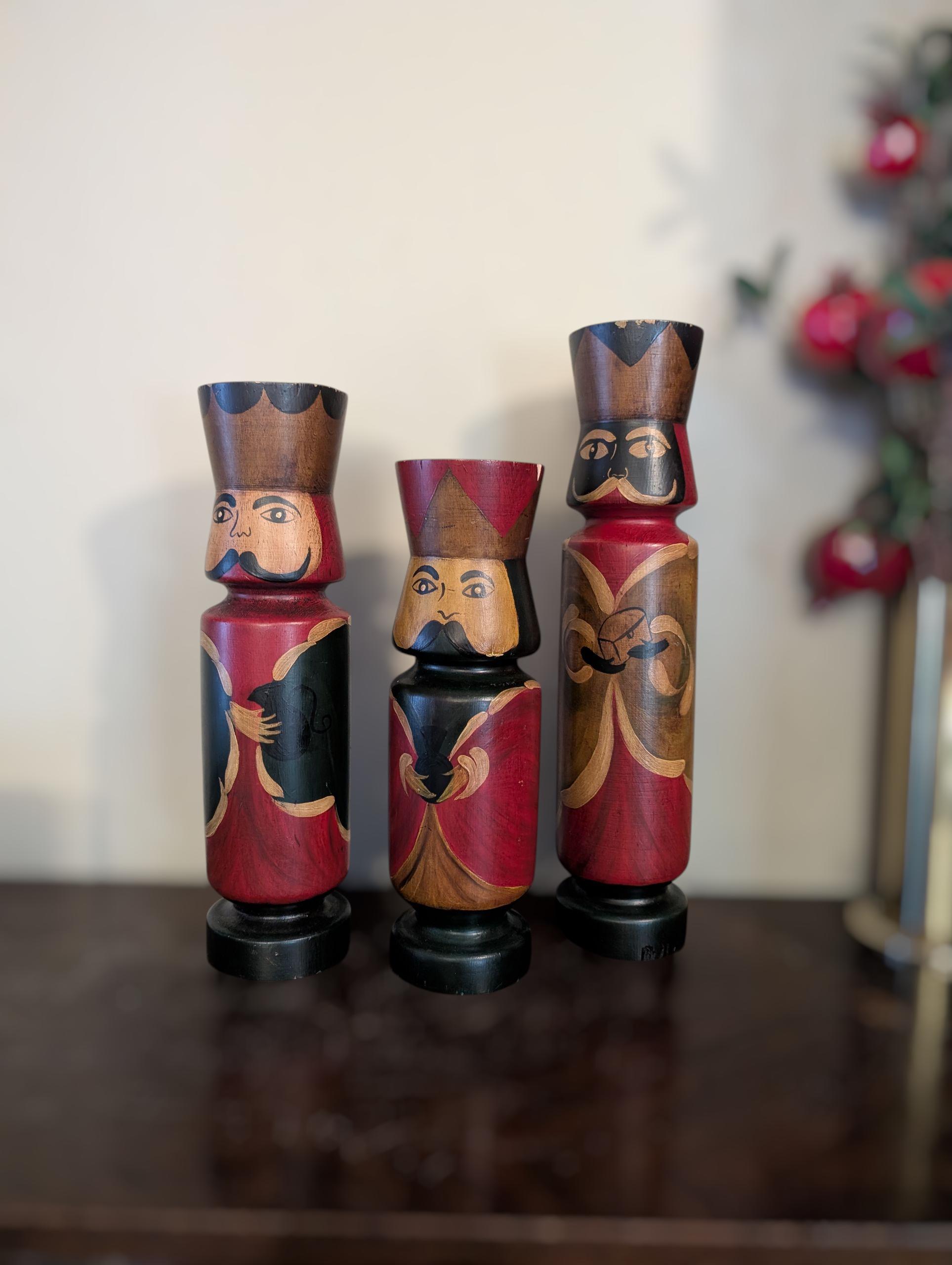 うさ様 Vintage Wood Ornament Set, Hand-painted 3 Kings or Wisemen - Etsy