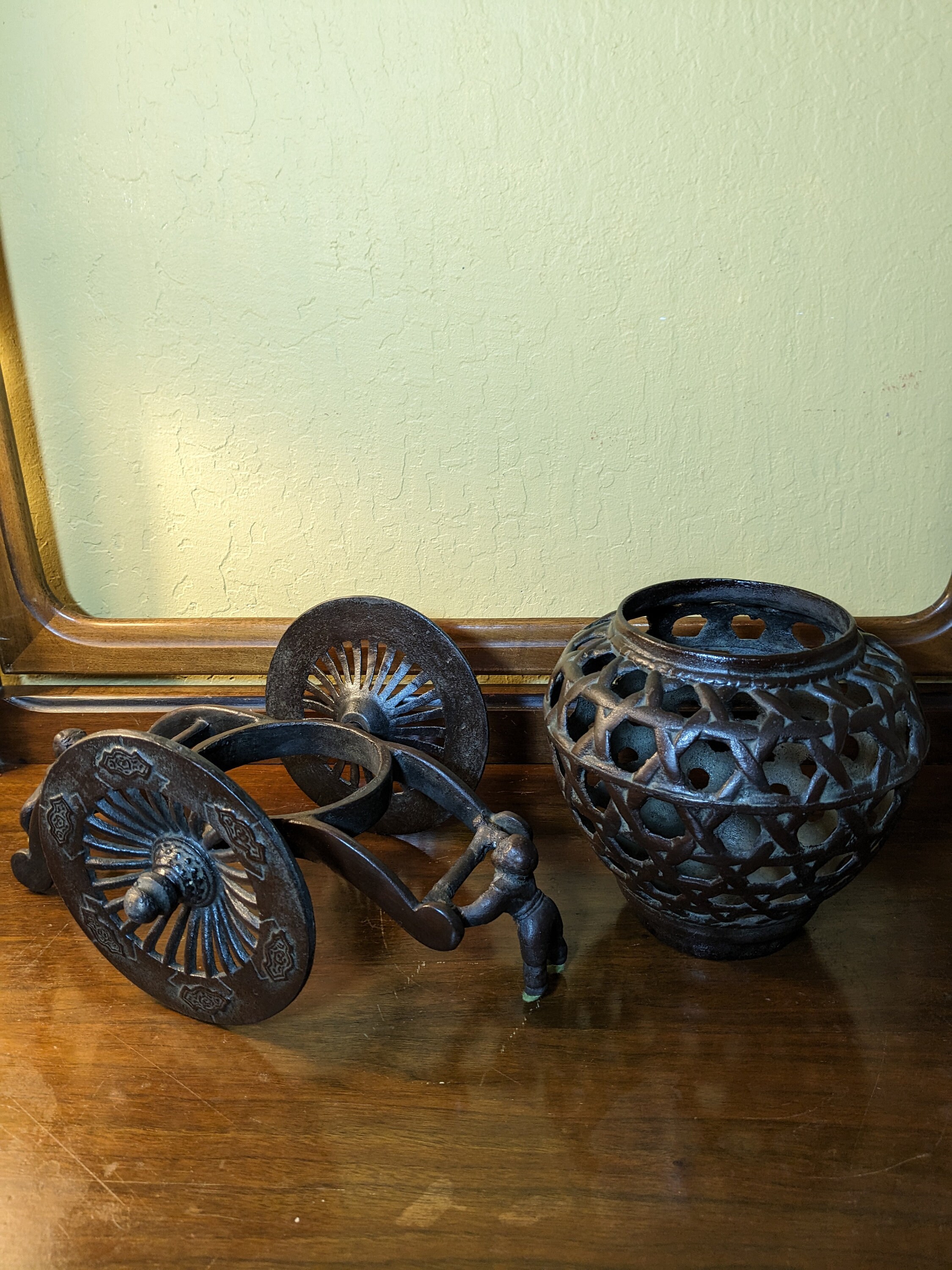 Vintage Japanese Cast Iron Planter on Wheeled Cart - Etsy
