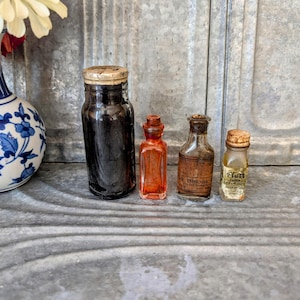 Four Vintage Glass Bottles, Antique Collectible Bottles