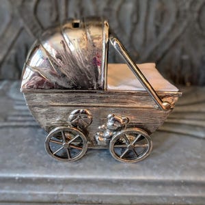 Vintage Silverplate Baby Buggy Piggy Bank