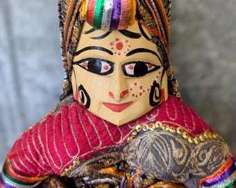 Indian Rajasthani String Puppet, Handmade Wood and Fabric Doll