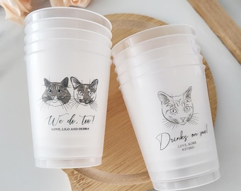 Bicchieri personalizzati per matrimonio con cani e gatti, bicchieri di plastica personalizzati per matrimonio, bicchieri in acrilico satinato con ritratto di animali domestici personalizzati, bicchieri per bevande personalizzati per matrimonio