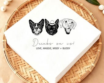 Custom Pet Cocktail Napkins, Custom Pet Portrait Wedding Napkins, Dog & Cat Wedding Cocktail Napkins, Customized Personalized Dog Napkins