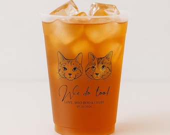 Bicchieri personalizzati con motivo a gatto per matrimonio, bicchieri di plastica personalizzati per matrimonio, bicchieri in acrilico satinato con ritratto di animali domestici personalizzati, bicchieri di plastica personalizzati per matrimonio