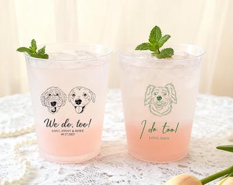 Custom Dog Wedding Frosted Cups, Custom Wedding Plastic Cups, Custom Pet Portrait Frosted Acrylic Cups, Custom Cat Drink Cups