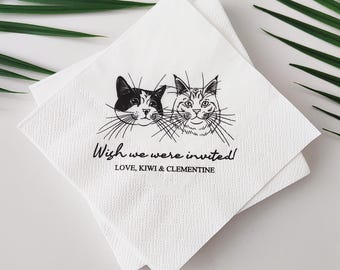 Custom Cat Cocktail Napkins, Custom Pet Portrait Wedding Napkins, Dog Wedding Napkins, Custom Cat Cocktail Napkins, Customized Pet Napkins