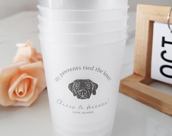 Custom Cat & Dog Wedding Frosted Cups, Custom Wedding Plastic Cups, Custom Pet Portrait Frosted Acrylic Cups, Custom Wedding Drink Cups