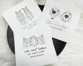 Custom Pet Cocktail Napkins,Custom Pet Portrait Wedding Napkins,Dog Wedding Napkins,Custom Cat Cocktail Napkins,Customized Pet Dog Napkins