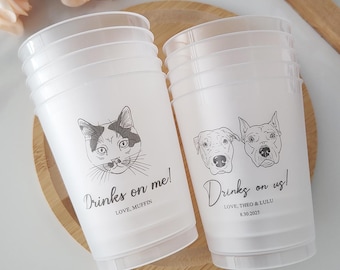 Custom Pet Wedding Frosted Cups, Custom Wedding Plastic Cups, Custom Pet Portrait Frosted Acrylic Cups, Custom Wedding Cocktail Cups