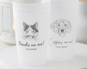 Custom Cat & Dog Wedding Frosted Cups, Custom Wedding Plastic Cups, Custom Pet Portrait Frosted Acrylic Cups, Custom Wedding Drink Cups
