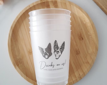 Custom Dog & Cat Wedding Frosted Cups, Custom Wedding Plastic Cups, Custom Pet Portrait Frosted Acrylic Cups, Custom Wedding Drink Cups
