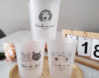 Bicchieri personalizzati per matrimonio con cani e gatti, bicchieri di plastica personalizzati per matrimonio, bicchieri in acrilico satinato con ritratto di animali domestici personalizzati, bicchieri per bevande personalizzati per matrimonio