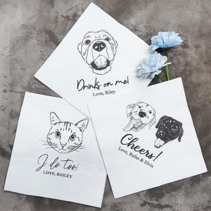 Custom Pet Cocktail Napkins, Custom Pet Portrait Wedding Napkins, Dog Wedding Napkins, Custom Cat Cocktail Napkins, Customized Pet Napkins