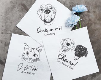 Custom Pet Cocktail Napkins, Custom Pet Portrait Wedding Napkins, Dog Wedding Napkins, Custom Cat Cocktail Napkins, Customized Pet Napkins
