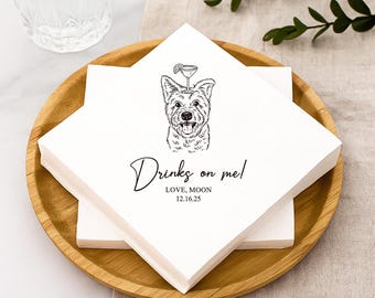 Benutzerdefinierte Haustier-Cocktailservietten, kundenspezifische Haustierporträt-Hochzeits-Servietten, Hundehochzeits-Servietten, kundenspezifische Katzen-Cocktailservietten, kundenspezifische Haustier-Servietten