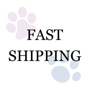 May include: White background with two paw prints, one pink and one blue. The text "FAST SHIPPING" is in black.