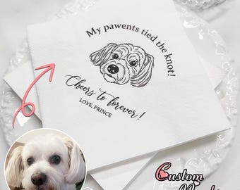 Dog Wedding Napkins, Custom Pet Portrait, Dog Illustration Napkins, Pet Sketch Napkins, Personalized Cocktail Napkins Dog & Cat, Dog Napkins