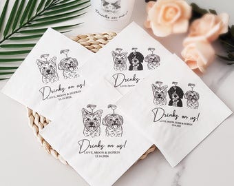 Custom Dog Portrait Cocktail Napkins, Personalized Pet Wedding Napkins, Dog Cocktail Napkins, Dog Wedding Napkins, Wedding Beverage Paper