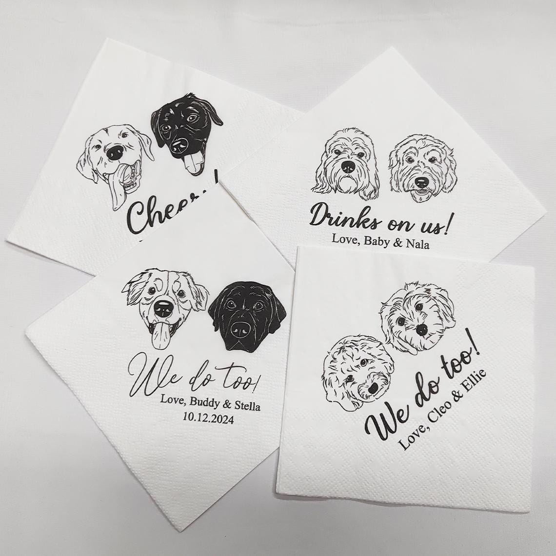 Custom Pet Cocktail Napkins, Custom Pet Portrait Wedding Napkins, Dog Wedding Napkins, Custom Cat Cocktail Napkins, Customized Pet Napkins
