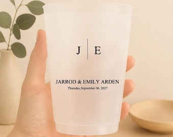 Custom Wedding Frosted Acrylic Cups with Name | Personalized Plastic Drink Cups with Set of 100 | Any Text On Reception Drinkware