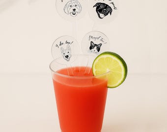 Personalized Acrylic Pet Cocktail Stirrers, Custom Wedding Swizzle Sticks, Custom Dog & Cat Stir Sticks, Wedding Drink Stirrers