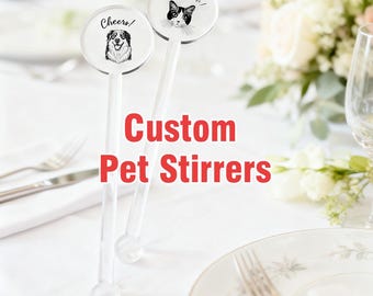Personalized Acrylic Pet Cocktail Stirrers, Custom Wedding Swizzle Sticks, Custom Dog & Cat Stir Sticks, Wedding Drink Stirrers