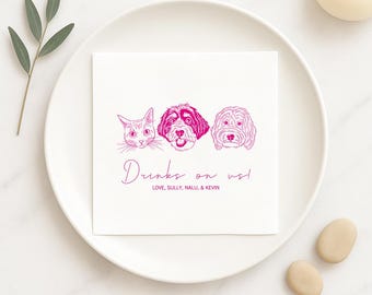Custom Pet Cocktail Napkins, Custom Pet Portrait Wedding Napkins, Dog & Cat Wedding Cocktail Napkins, Customized Personalized Dog Napkins