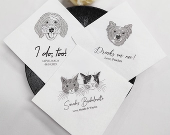 Custom Pet Cocktail Napkins, Custom Pet Portrait Wedding Napkins, Dog Wedding Napkins, Custom Cat Cocktail Napkins, Customized Pet Napkins