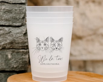Bicchieri personalizzati per matrimoni con cani e gatti, bicchieri di plastica personalizzati per matrimoni, bicchieri in acrilico satinato con ritratto di animali domestici personalizzati, bicchieri da bar personalizzati per matrimoni con gatti