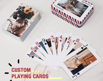 Custom Playing Cards with Pictures, Deck of Cards for 54 Photos, Custom Deck Box, Family Party Game, Birthday Gift
