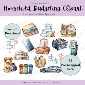 Huishoudelijke budgettering Clipart voor maandelijkse uitgaven Sticker Financiën aquarel Clipart voor digitale Planner Financiën Sticker commercieel gebruik