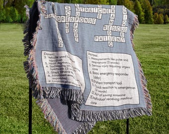 Unique Gift for Paramedic EMT Gift Idea for New Paramedic Graduation Gift Home Decor for EMT Crossword Blanket for EMS Gift