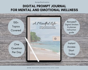Journal for Mental Health Journal Prompts Digital Journal Prompts 365 Questions Digital Bullet Journal and Stickers Goodnotes Journal