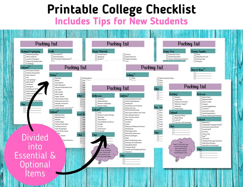 College Packing List College Checklist College Dorm Room - Etsy