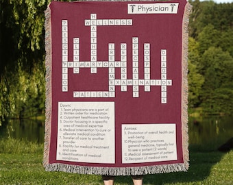 Unique Gift for Doctor Gift Idea for New Physician Graduation Gift Home Decor for Doctor Blanket Gift for Physician Crossword Blanket Gift