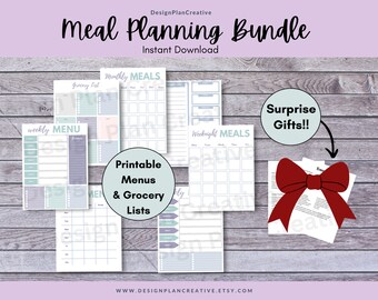 Meal Planner Printable Meal Planner with Grocery List Printable Grocery List Organizer for Meal Planning Bundle Printable Menu Planner PDF
