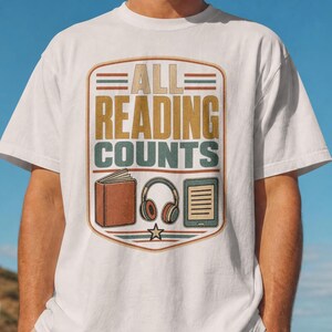 Ogni lettura conta PNG, design inclusivo per i lettori, DTF per sublimazione per amanti di libri e audiolibri in stile retrò, download digitale per uso commerciale