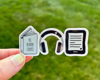 All Reading Counts Sticker, Bookworm Gift, Inclusive Booklover Sticker, Cute Librarian Teacher Book Club Waterbottle Laptop Kindle Sticker