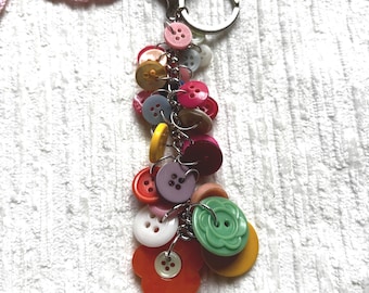 Upcycled Vintage Button Bag Charm Keychain, Colorful Buttons & Beads Purse Charms