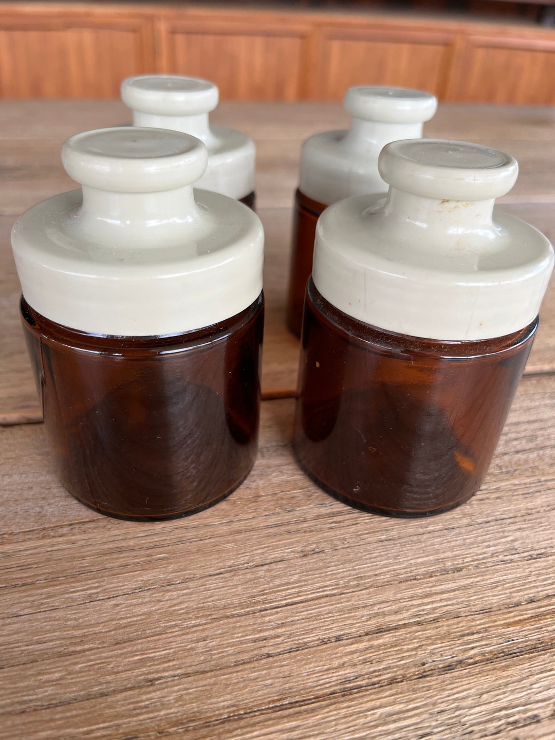 Vintage Set of 4 Brown Glass Jars - Etsy