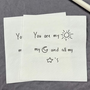 Guardanapos personalizados com caligrafia para bilhetes de amor, guardanapos de papel personalizados para bilhetes escritos à mão, guardanapos impressos para coquetéis de casamento Guardanapos personalizados com caligrafia para bilhetes de amor