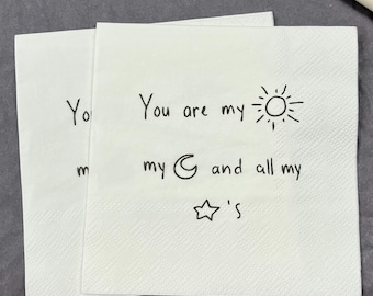 Custom Love Note Handwriting Napkins, Personalized Handwritten Note Paper Napkins, Printed Wedding Cocktail Napkins Custom Love Note Napkins